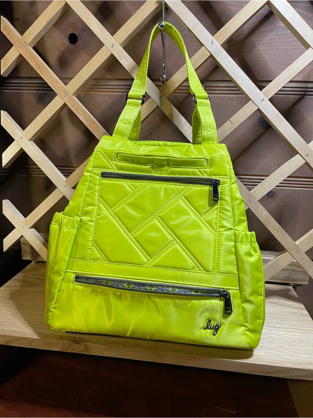 NWOT / LUG Hatchback / Satin Luxe Finish / Water Repellent/Multi Pockets /Neon